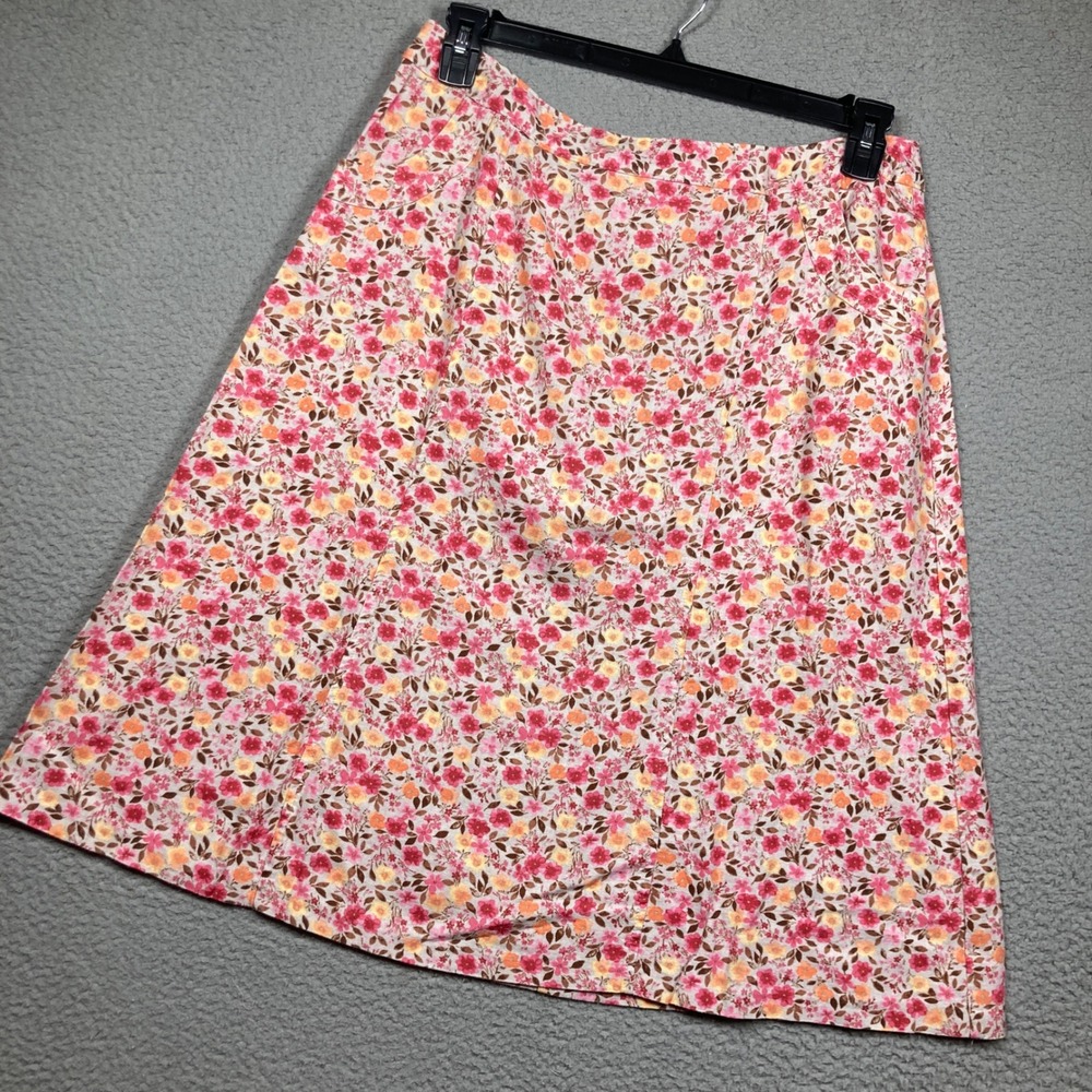 Christopher & Banks A-Line Skirt Womens 12 Pink Floral Linen Blend Cottage Core